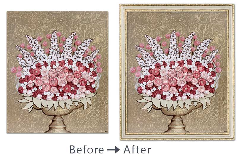 Comparison of before and after framing of artwork