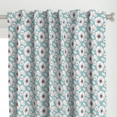 Curtains in teal and pink floral