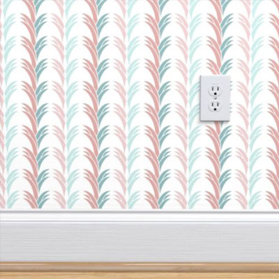 Wallpaper with pink and teal scallops