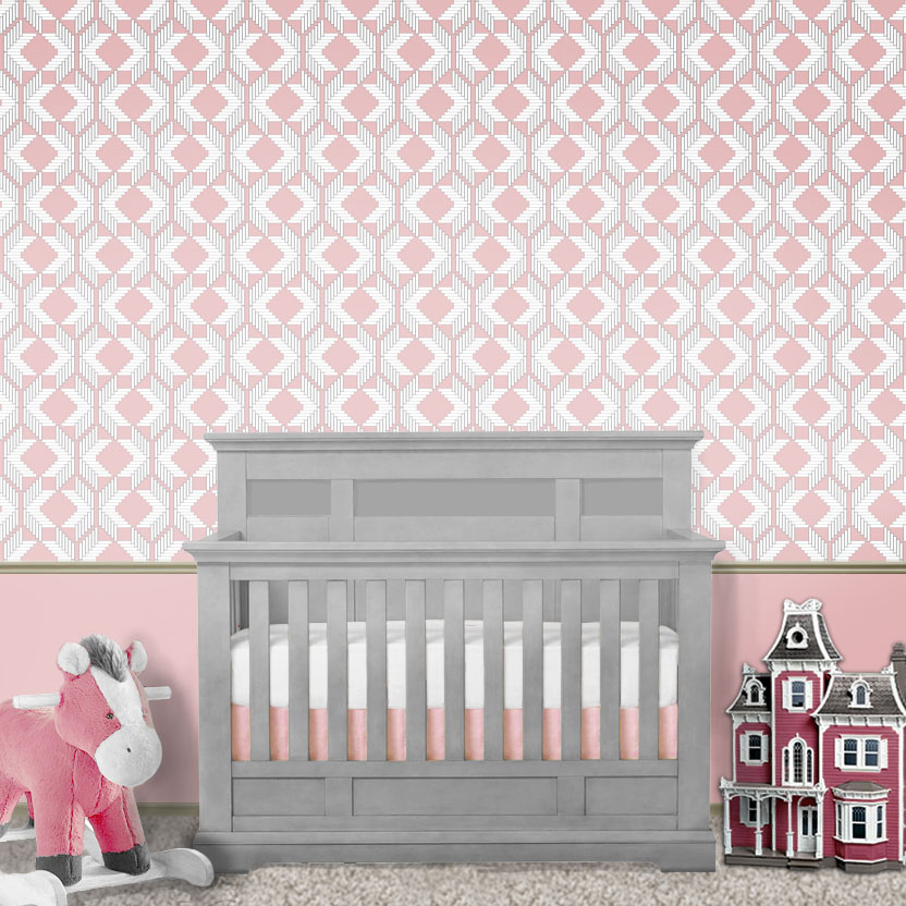 Pink and gray geo wallpaper for nursery
