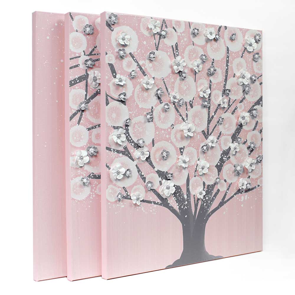 Pink and Gray Nursery Wall Art Tree for Baby Girl - Large ...