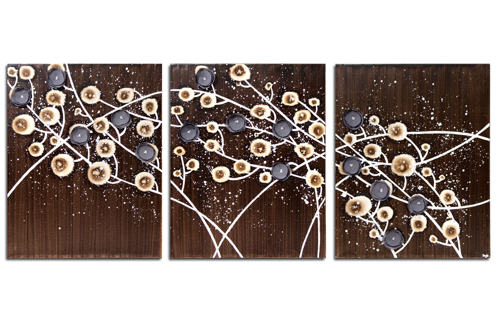 Wall art flowers in chocolate brown and gray