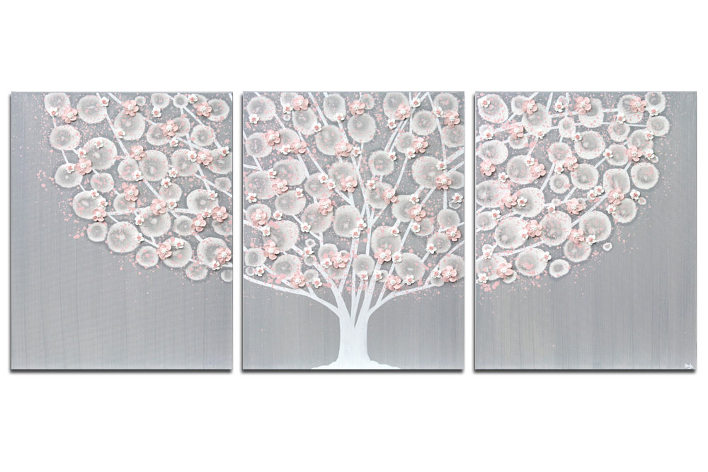 Nursery art of flowering tree in gray and pink