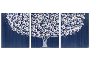 Nursery Canvas Art Tree Painting in Dark Blue and Pink | Medium – Large