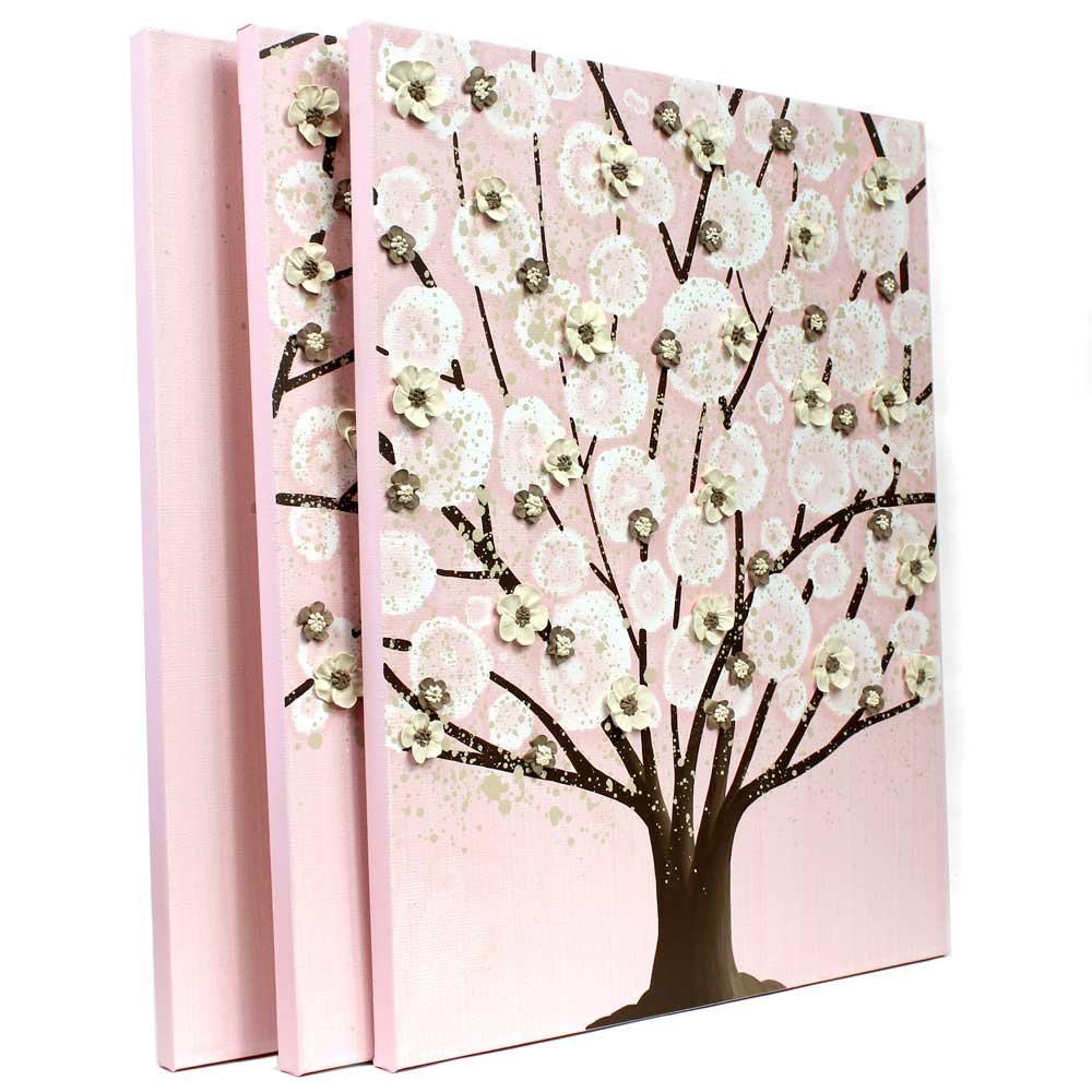 Side view of nursery art pink apple blossom tree