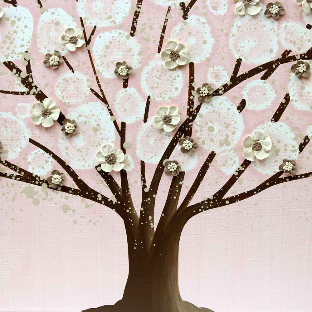 Center view of nursery art pink apple blossom tree