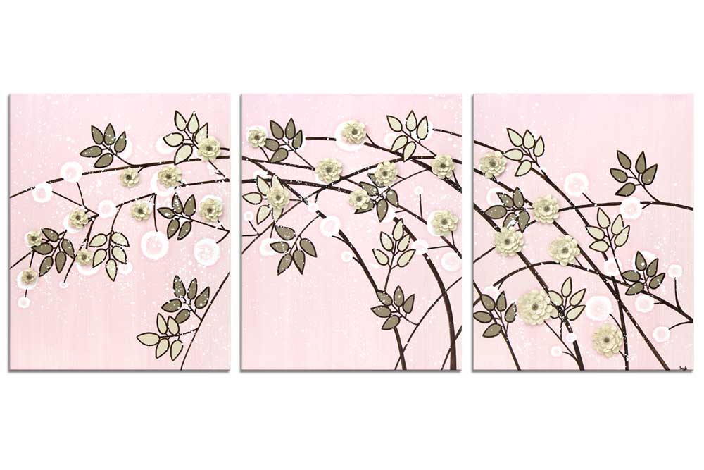 Nursery art of pink and brown climbing flowers