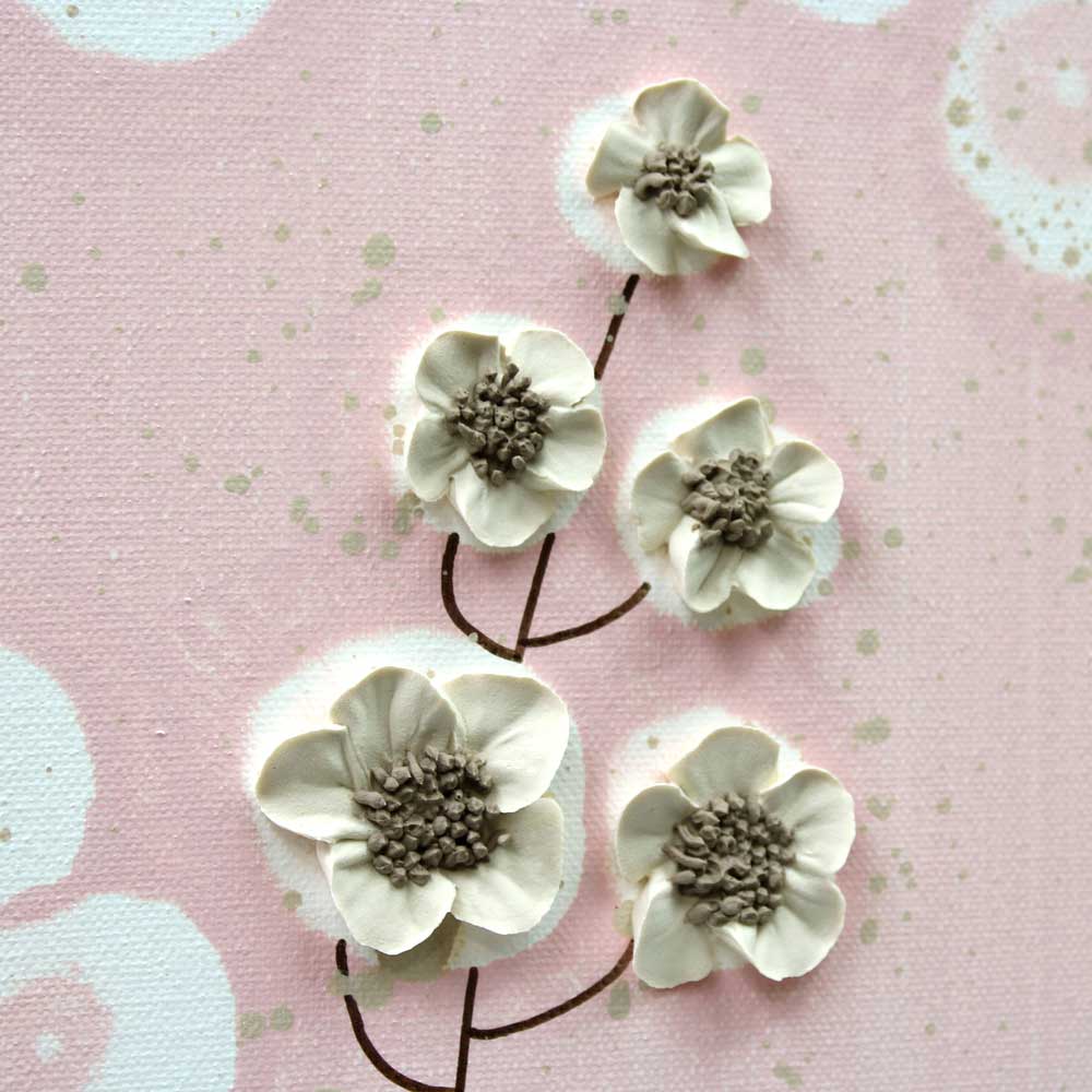 Close up of wildflower on Nursery art pink and khaki flowers
