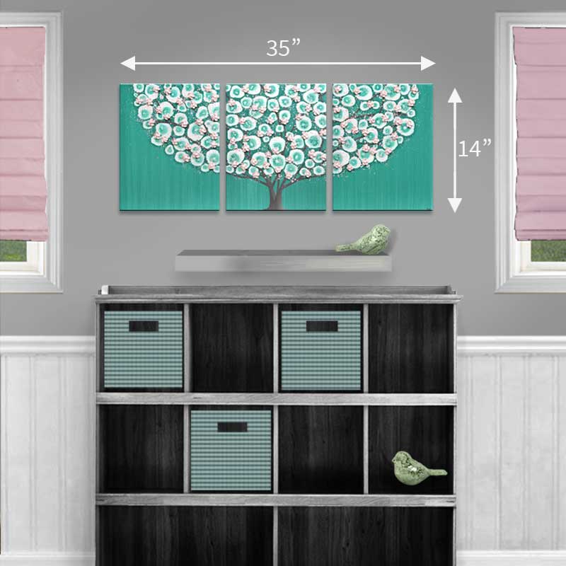 Medium size guide for teal and pink nursery tree art