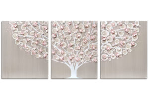 French Gray and Pink Wall Art Tree on Canvas | Medium – Large