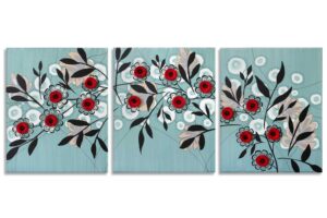 Triptych Painting Wall Art of Blue and Red Roses | Large