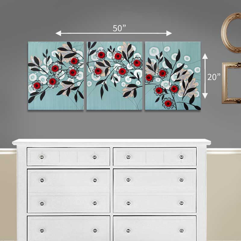 Size guide for 50x20 red flower abstract painting