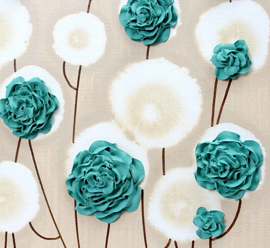 Rose Canvas Wall Art Textured Painting Teal and Khaki Small Amborela