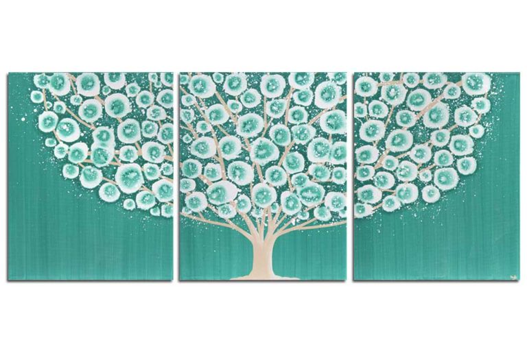 Wall Art Flower Triptych Painting in Gray, Yellow Extra Large Amborela