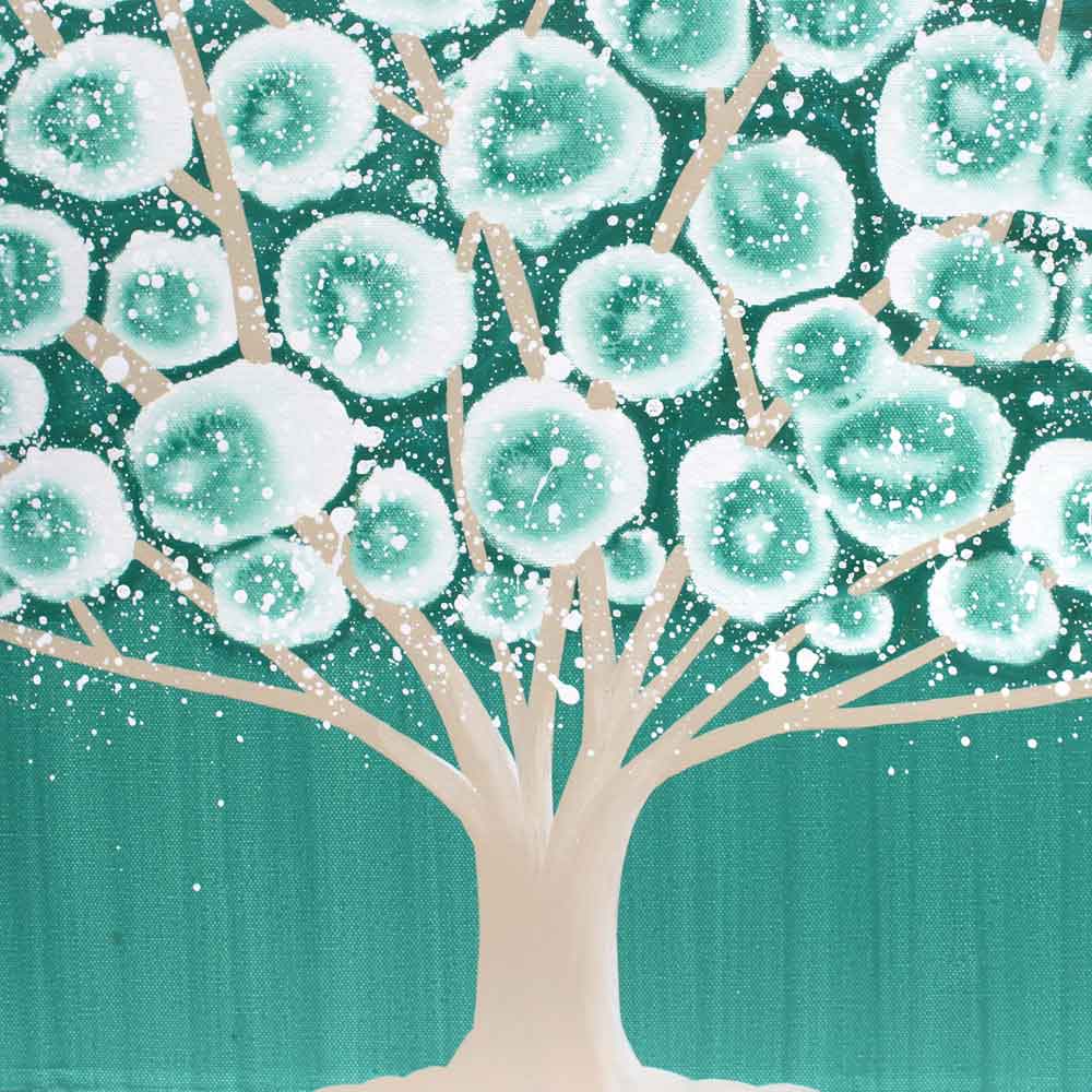 Center view of wall art teal and khaki tree