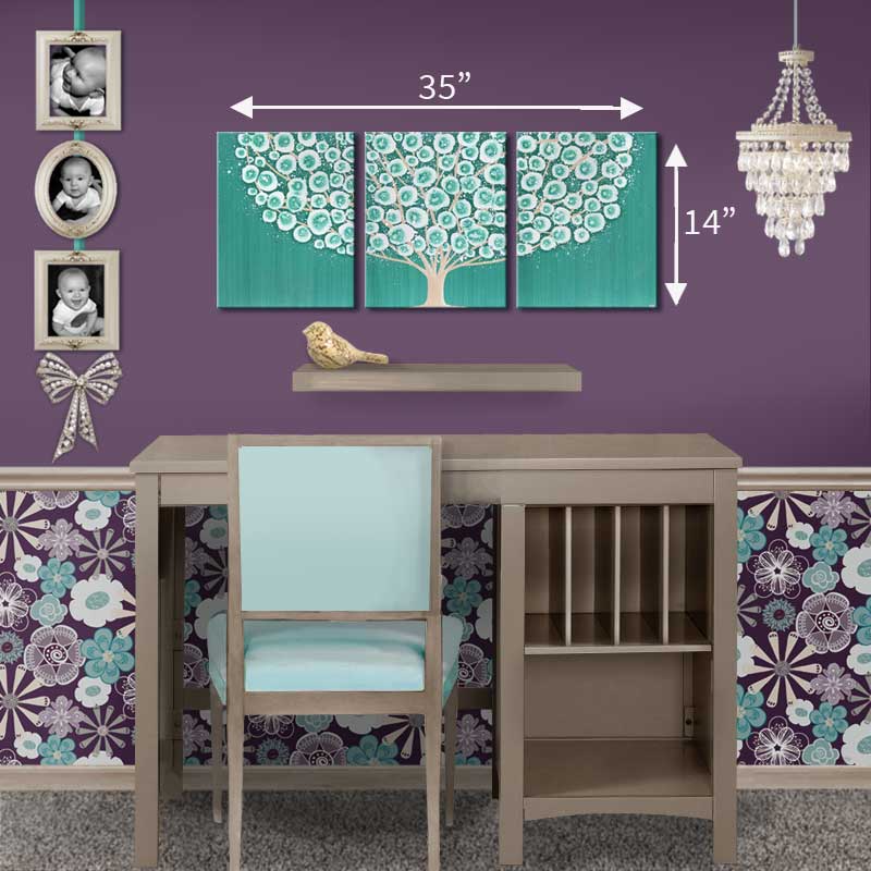 Size guide for teal tree above changing table