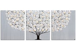 Neutral Painting of Flowering Tree in Gray, Brown | 3 Canvas Size Options