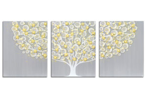 Gray, Yellow Wall Art Tree Triptych | 3 Canvas Size Options