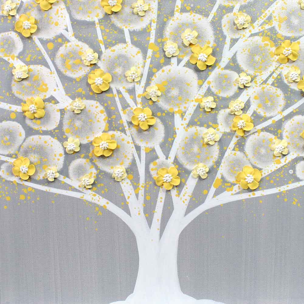 Center view of wall art gray and yellow apple tree