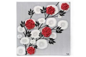 Red Rose Wall Art Painting on Gray and Black Canvas – Small