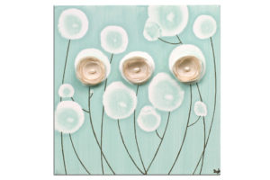 Art Painting of 3D Flowers on Canvas in Teal and Khaki | Small