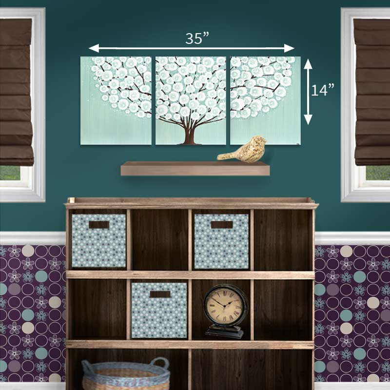 Size guide for sea glass tree above changing table