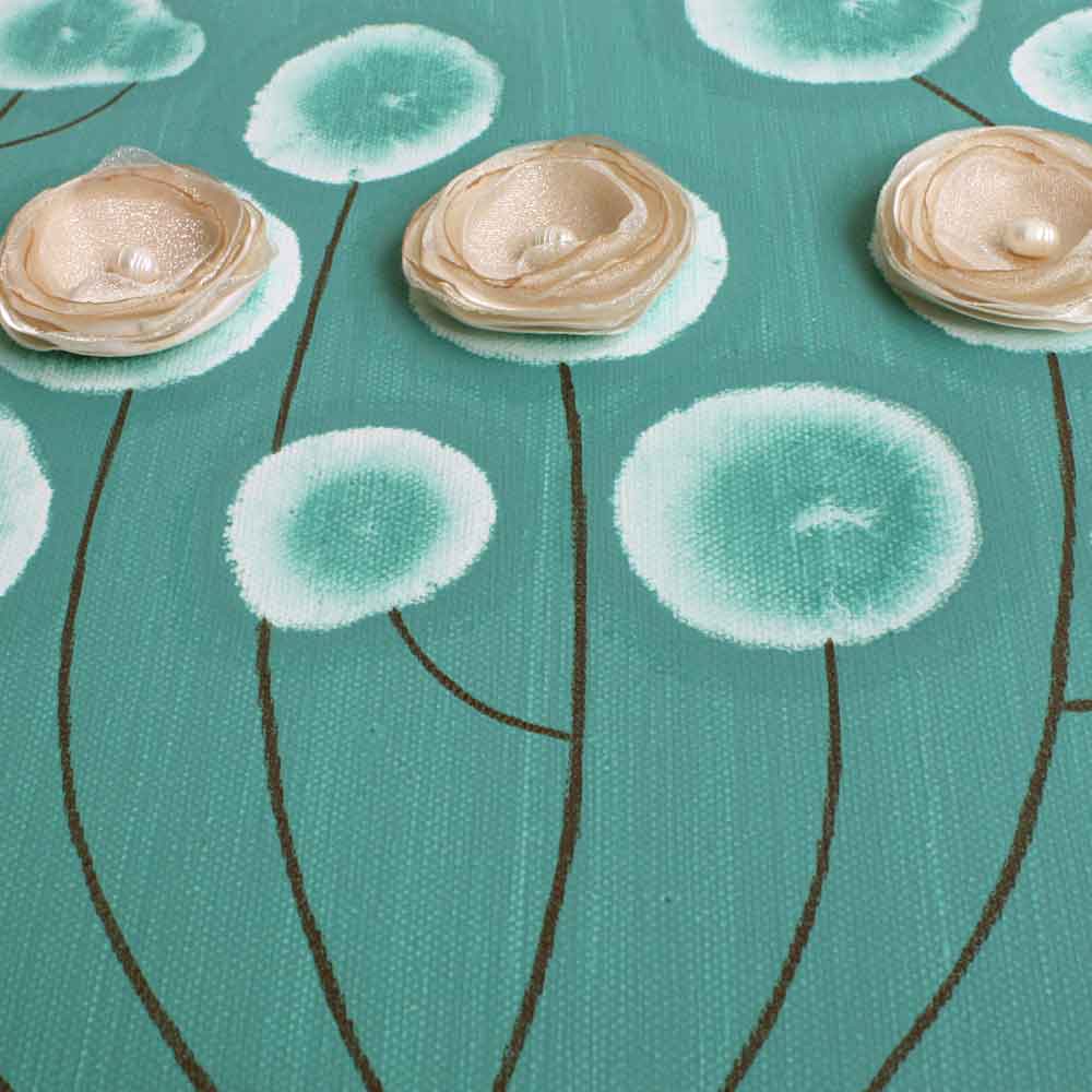 Center view of wall art teal poppies