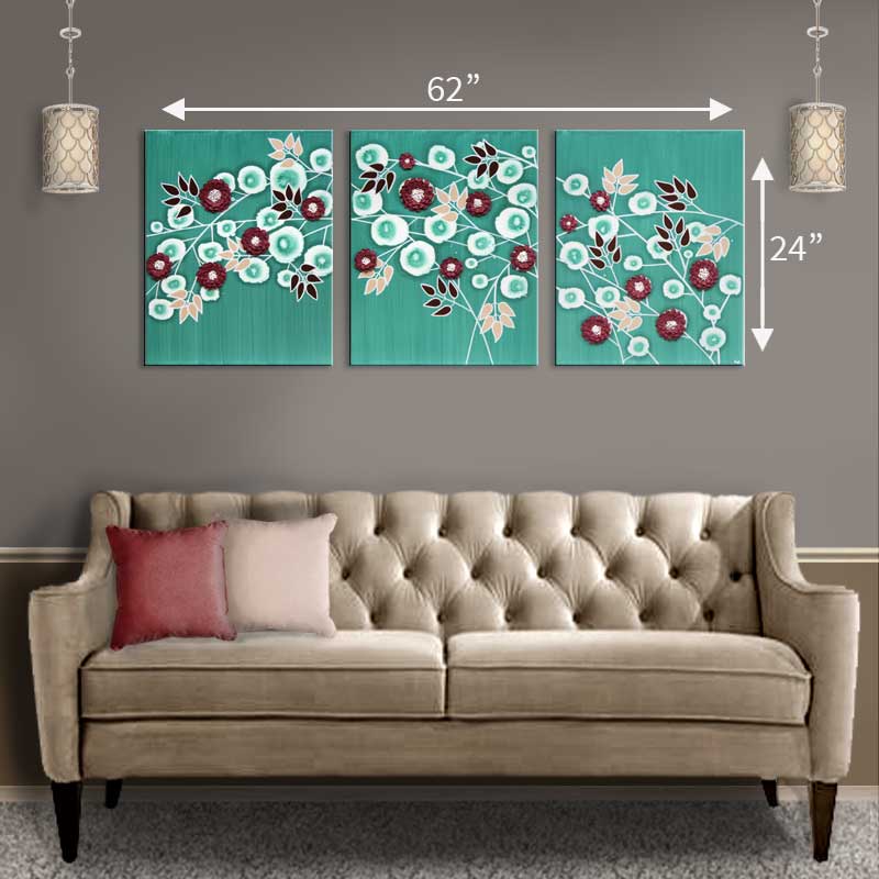 Extra large size guide for teal and wine flower art