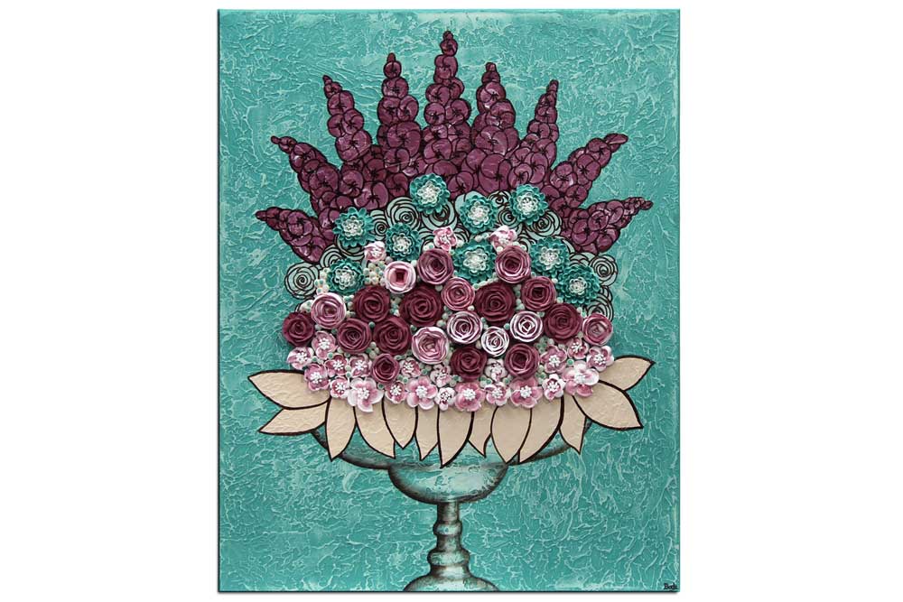 Wall art teal and wine rose still life