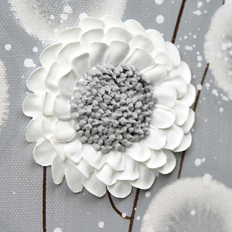 3 Piece Wall Art Flowers in Neutral Gray White Extra Large Amborela
