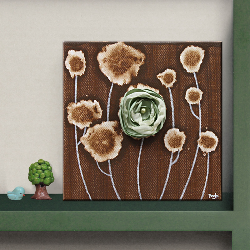 green and brown flower mini art