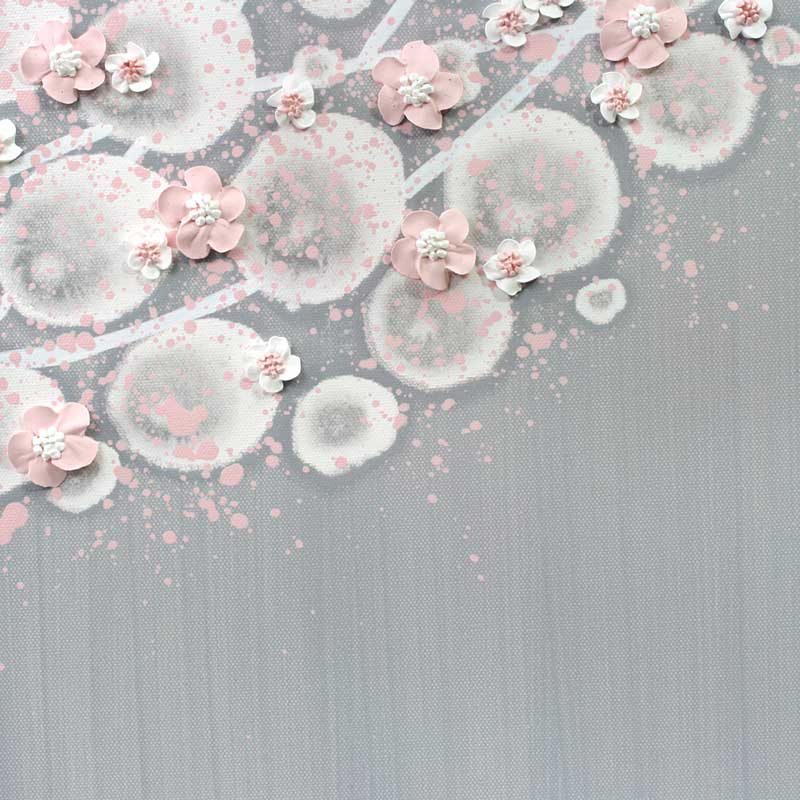 Close up of nursery art gray and pink apple tree