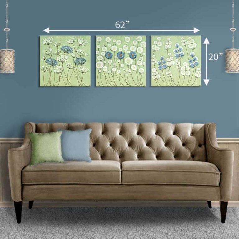 Flower Wall Art on 3 Canvases in Green and Blue | Extra Large | Amborela