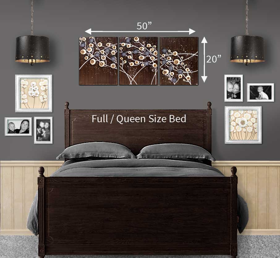 Size guide for canvas art chocolate and gray flowers
