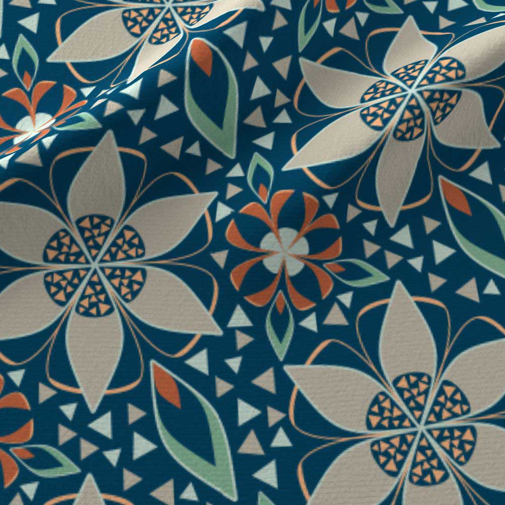 Large art deco star flowers in blue and orange