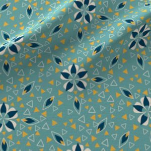 Fabric & Wallpaper: Art Deco Triangles and Flowers in Teal