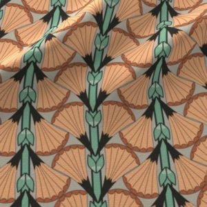 Fabric & Wallpaper: Art Deco Fan Flower in Orange, Green