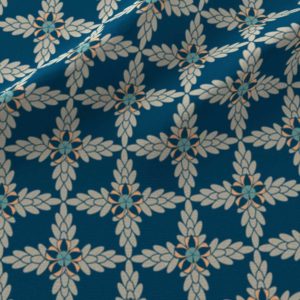 Fabric & Wallpaper: Art Deco Floral Diamond Pattern in Blue
