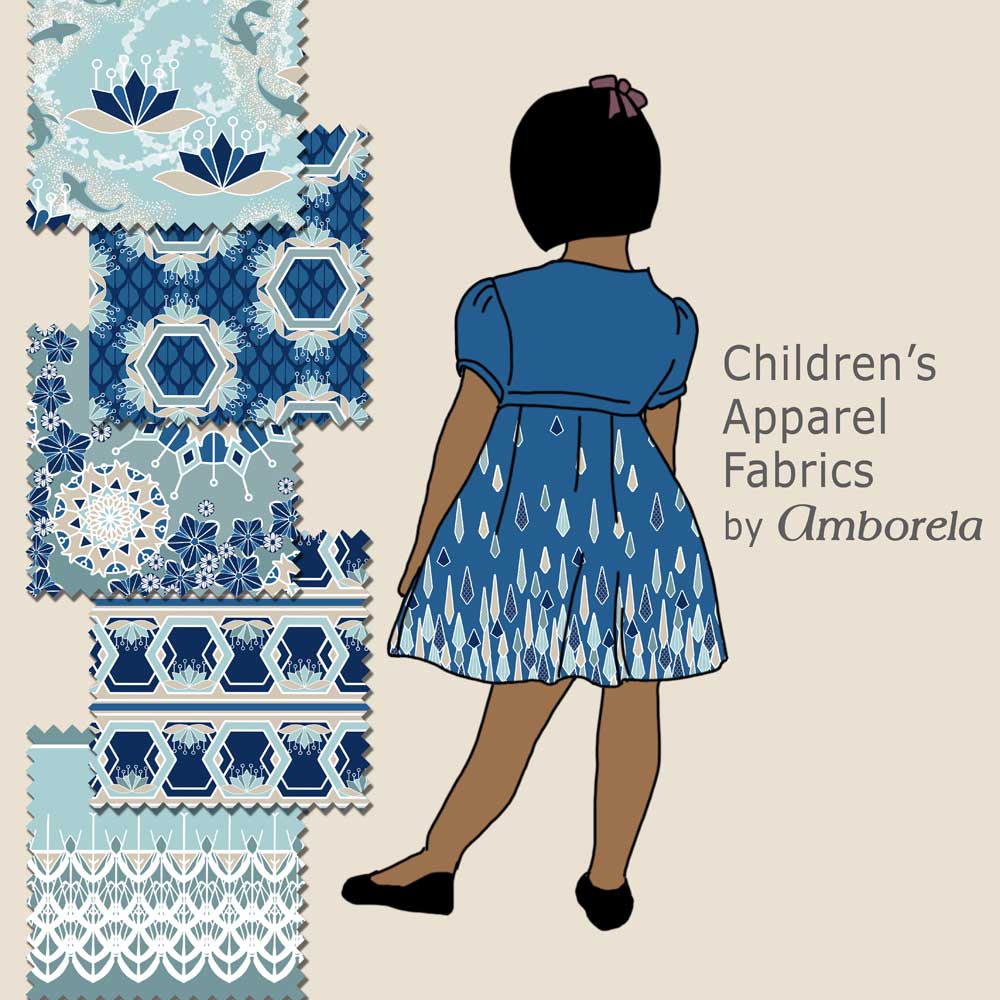 Blue rain dress border fabric for children's apparel