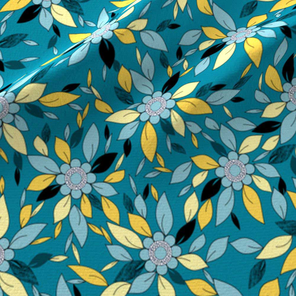 Blue and yellow flowers and leaves print