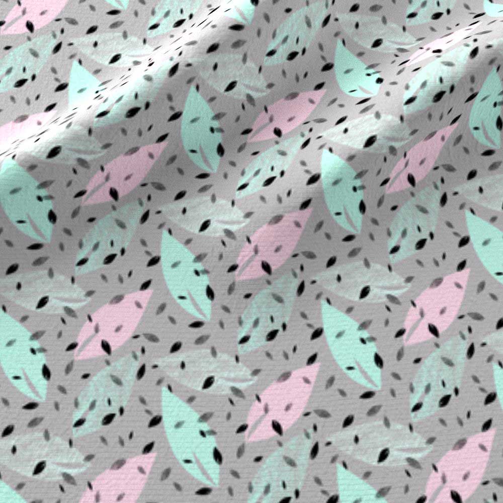 Leaf print in pink mint and gray