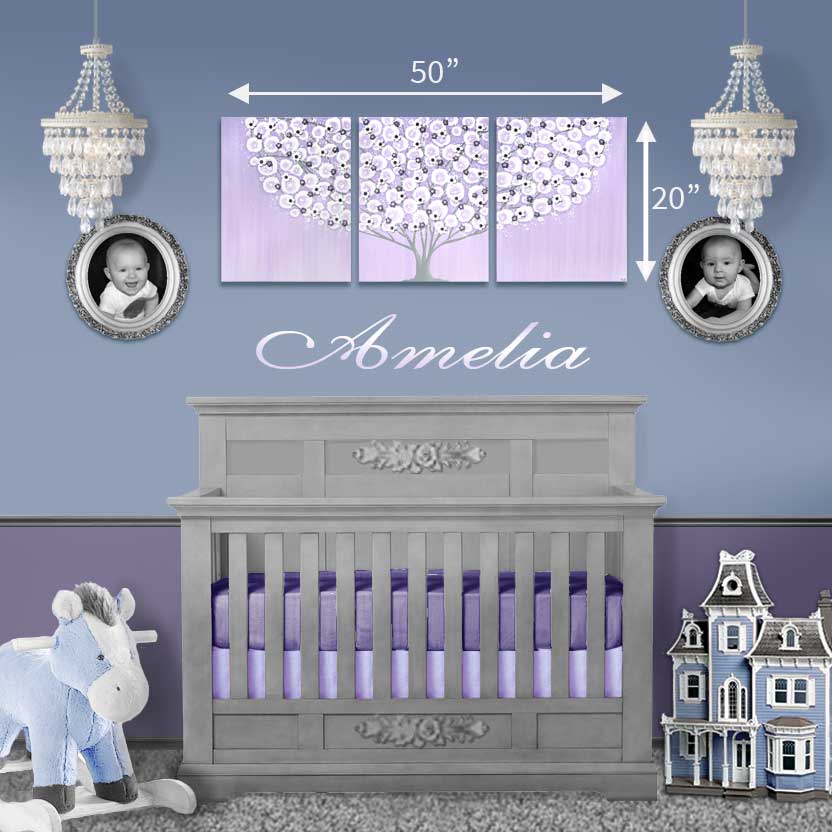 Large size guide for lilac tree nursery art above crib