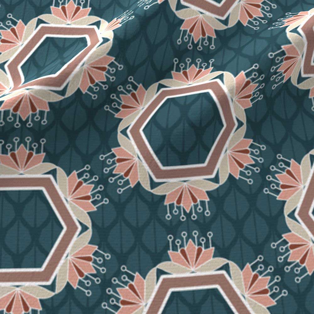 Lotus hexagons in blue and peach