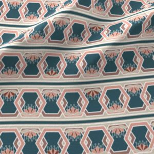 Fabric & Wallpaper: Hexagon Stripes and Lotus Blue, Peach