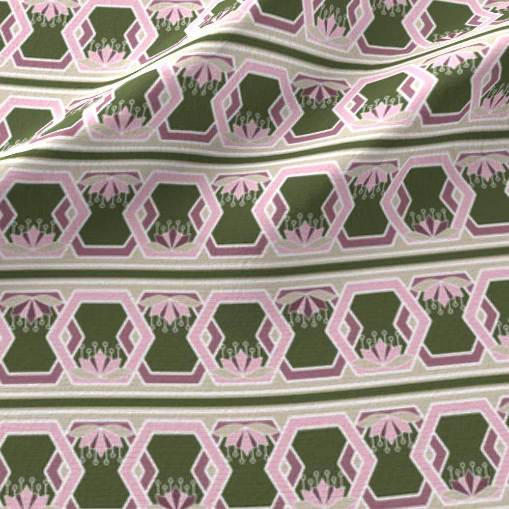 Lotus hexagon stripes in pink and green