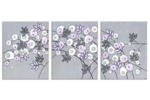 Nursery Art Canvas Painting of Flowers, Lilac, Gray | Medium – Large