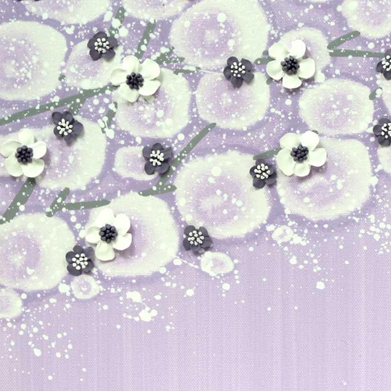 Details of girl's nursery art large tree on canvas in lilac and gray