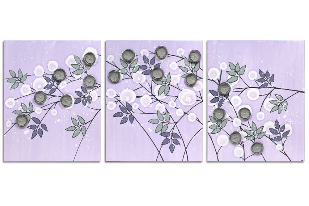 Nursery art flowers in lilac an gray