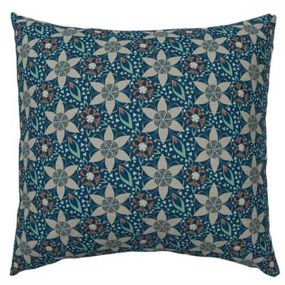 Pillow with art deco floral in indigo and burnt orange