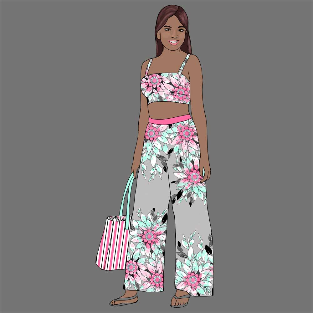 Large scale pink and gray floral lady's swim outfit